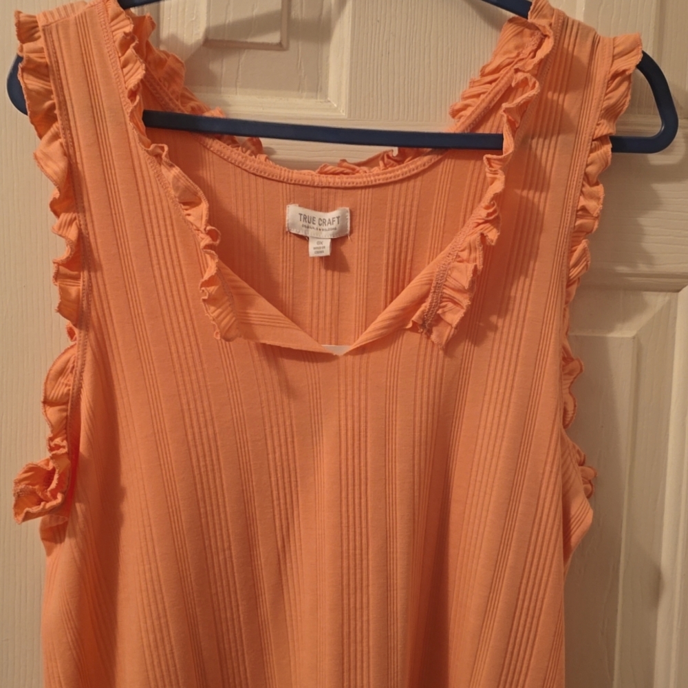 TRUE CRAFT WOMEN'S JUNIOR PLUS SLEEVELESS "COOL MELON" SUMMER RIBBED TOP SIZE 0X